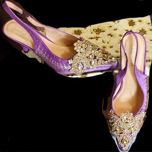 John Fashion, Brand New, never worn purple embellished slingback shoes, size 9M